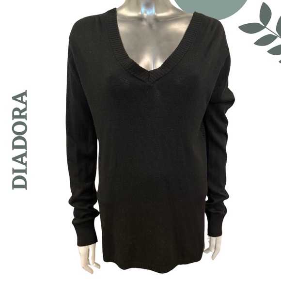 🛍️3/$40 Diadora Luxe Black Knit Sweater with Mesh Open Back | Long Sleeve Large - Picture 1 of 6